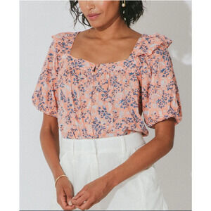 CLEOBELLA NWT Evereve Mariana Puff Sleeve Blouse in Peach Positano Floral // L